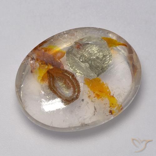 16.86ct 天然 彩色 石英与白铁矿, 椭圆形, 透明