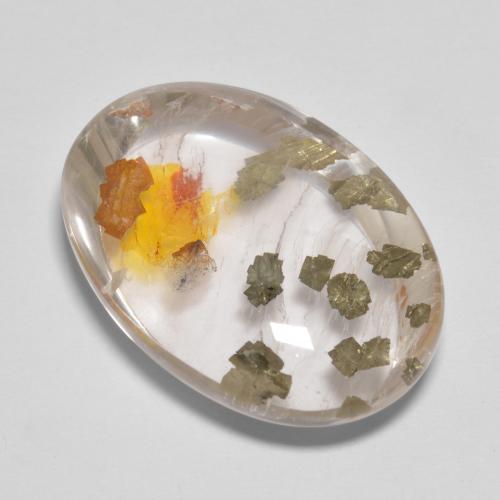 17.03克拉天然石英与白铁矿，椭圆形切割，透明