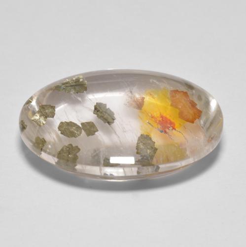 17.03克拉天然石英与白铁矿，椭圆形切割，透明