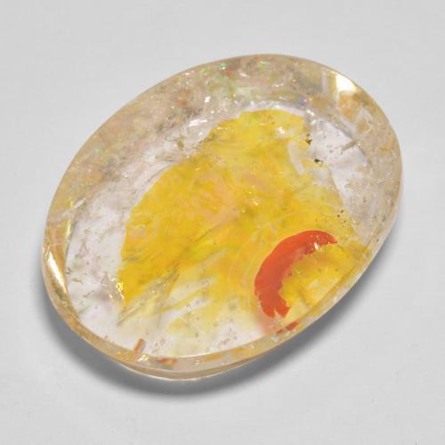 22.71克拉天然金色含白铁矿石英，椭圆形切割，22.5×17.3毫米，透明