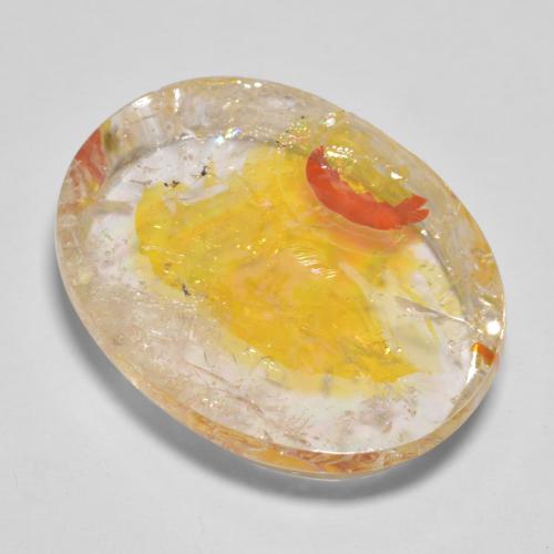 22.71克拉天然金色含白铁矿石英，椭圆形切割，22.5×17.3毫米，透明