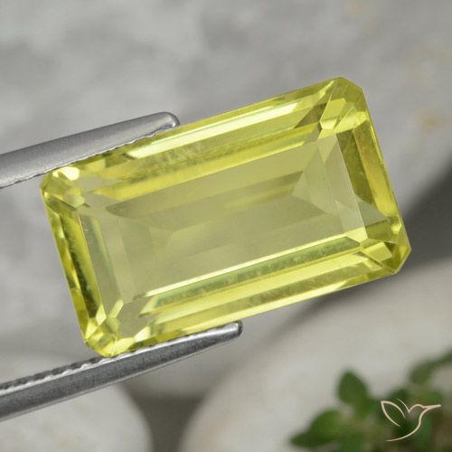 6.90ct 天然 柠檬黄 石英, 祖母绿式切割, VVS-VS
