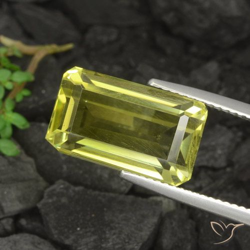 11.09ct 天然 绿黄色 石英, 祖母绿式切割, VVS-VS
