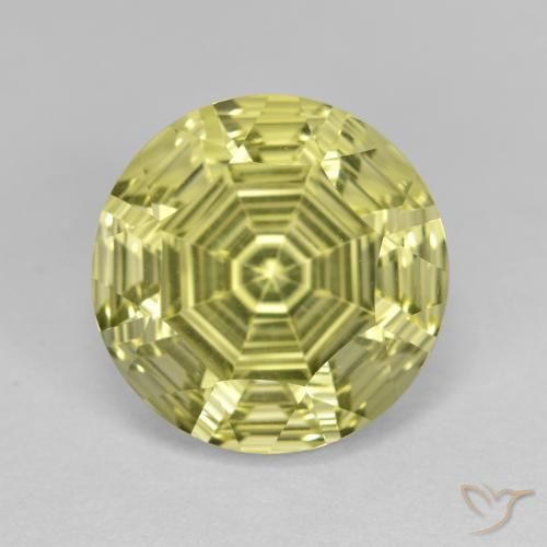 6.41ct 天然 绿黄色 石英, 圆形的, VVS