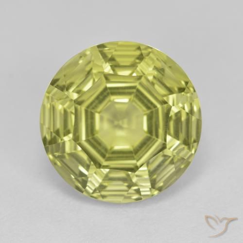 6.09ct 天然 黄绿色 石英, 圆形的, VVS