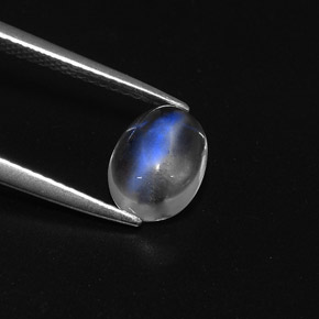 1.85克拉天然白色彩虹月光石，椭圆形切割，9×6.7毫米，透明