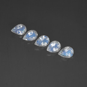 天然白色彩虹月光石，透明，6.5×4.9毫米，透明/半透明