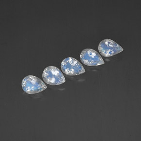 天然白色彩虹月光石，透明，6.5×4.9毫米，透明/半透明