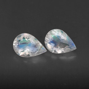 天然白色彩虹月光石，透明，6.6×4.9毫米，透明/半透明
