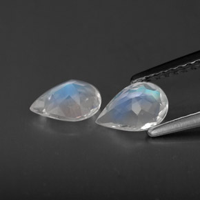 天然白色彩虹月光石，透明，6.6×4.9毫米，透明/半透明
