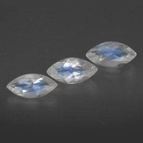 天然白色彩虹月光石，透明，7.7×4毫米，透明/半透明