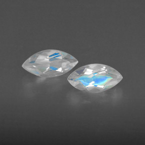 天然白色彩虹月光石，透明，6×3.1毫米，透明/半透明