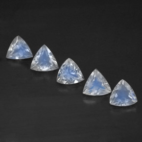 天然白色彩虹月光石，透明，5.2×5.1毫米，透明/半透明