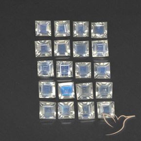 3.12ctw 天然 蓝白色 彩虹月长石, 正方形, 透明
