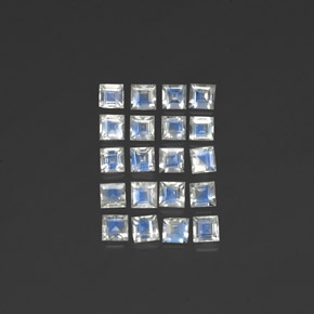 天然白色彩虹月光石，方形，3×3毫米，透明