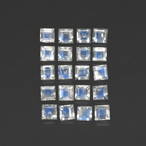 天然白色彩虹月光石，方形，3×3毫米，透明