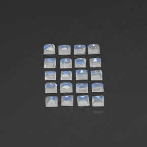 天然白色彩虹月光石，方形，3×3毫米，透明