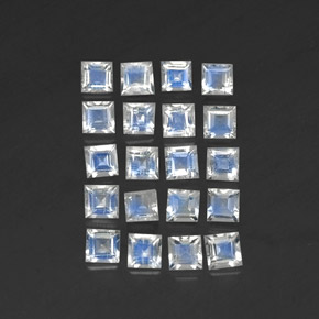 天然白色彩虹月光石，方形，3×3毫米，透明
