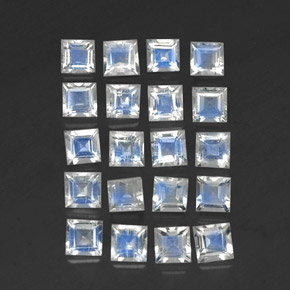 天然白色彩虹月光石，方形，3×3毫米，透明