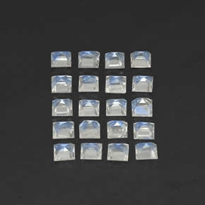 天然白色彩虹月光石，方形，3×3毫米，透明