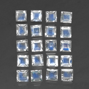 天然白色彩虹月光石，方形，3.2×3.2毫米，透明