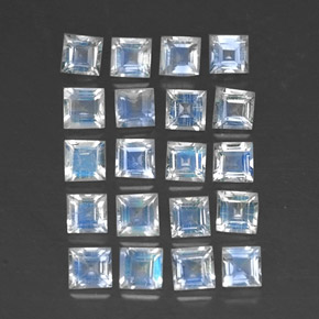 天然白色彩虹月光石，方形，3.1×3毫米，透明