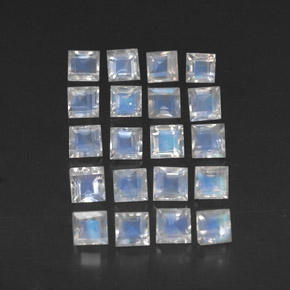天然白色彩虹月光石，方形，3.1×3.1毫米，透明