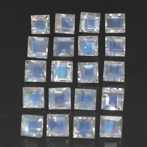 天然白色彩虹月光石，方形，3.1×3.1毫米，透明