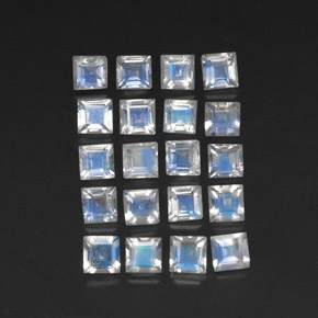 天然白色彩虹月光石，方形，3×3毫米，透明