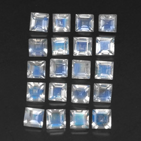 天然白色彩虹月光石，方形，3×3毫米，透明