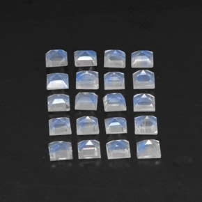 天然白色彩虹月光石，方形，3×3毫米，透明