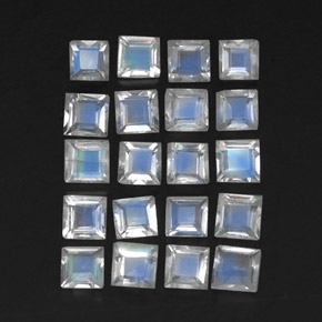 2.51天然白色彩虹月光石，方形，3×3毫米，透明