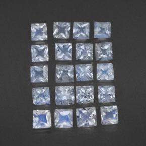 2.51天然白色彩虹月光石，方形，3×3毫米，透明