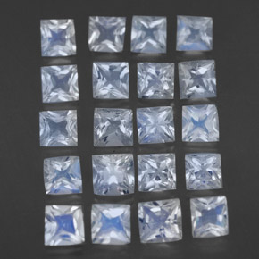 2.51天然白色彩虹月光石，方形，3×3毫米，透明