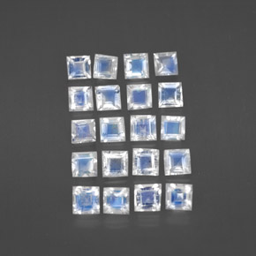天然白色彩虹月光石，方形，3×3毫米，透明