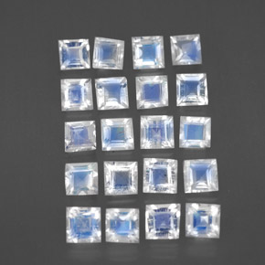 天然白色彩虹月光石，方形，3×3毫米，透明