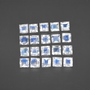 天然白色彩虹月光石，方形，3.1×3.1毫米，透明
