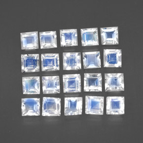 天然白色彩虹月光石，方形，3.1×3.1毫米，透明