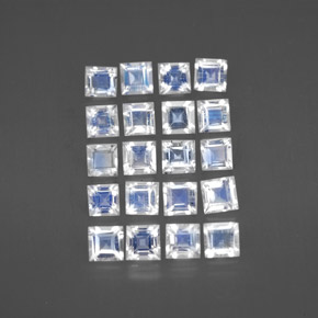 天然白色彩虹月光石，方形，3×3毫米，透明
