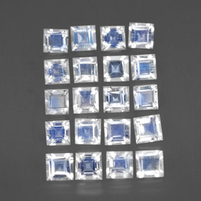 天然白色彩虹月光石，方形，3×3毫米，透明