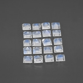 天然白色彩虹月光石，方形，3×3毫米，透明