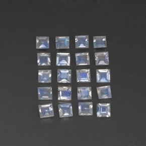 2.13天然白色彩虹月光石，方形，3×3毫米，透明