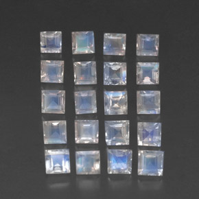 3.80天然白色彩虹月光石，方形，3.1×3.1毫米，透明
