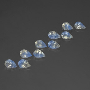 天然白色彩虹月光石，梨形，6×4毫米，透明
