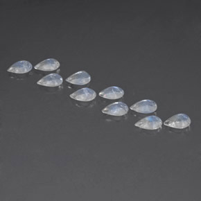 天然白色彩虹月光石，梨形，6×4.1毫米，透明