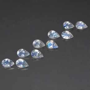 天然白色彩虹月光石，梨形，6×4毫米，透明