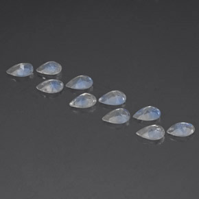天然白色彩虹月光石，梨形，6×4毫米，透明