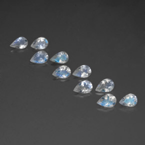 天然白色彩虹月光石，梨形，6×4毫米，透明