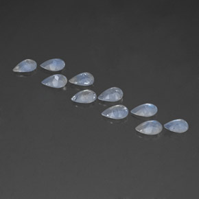 天然白色彩虹月光石，梨形，6×4毫米，透明