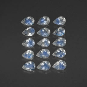 天然白色彩虹月光石，梨形，6×4.1毫米，透明